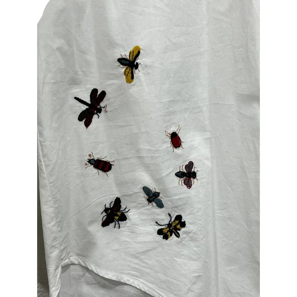 Embroidered Insect White Women's Top - Picture 4 of 9